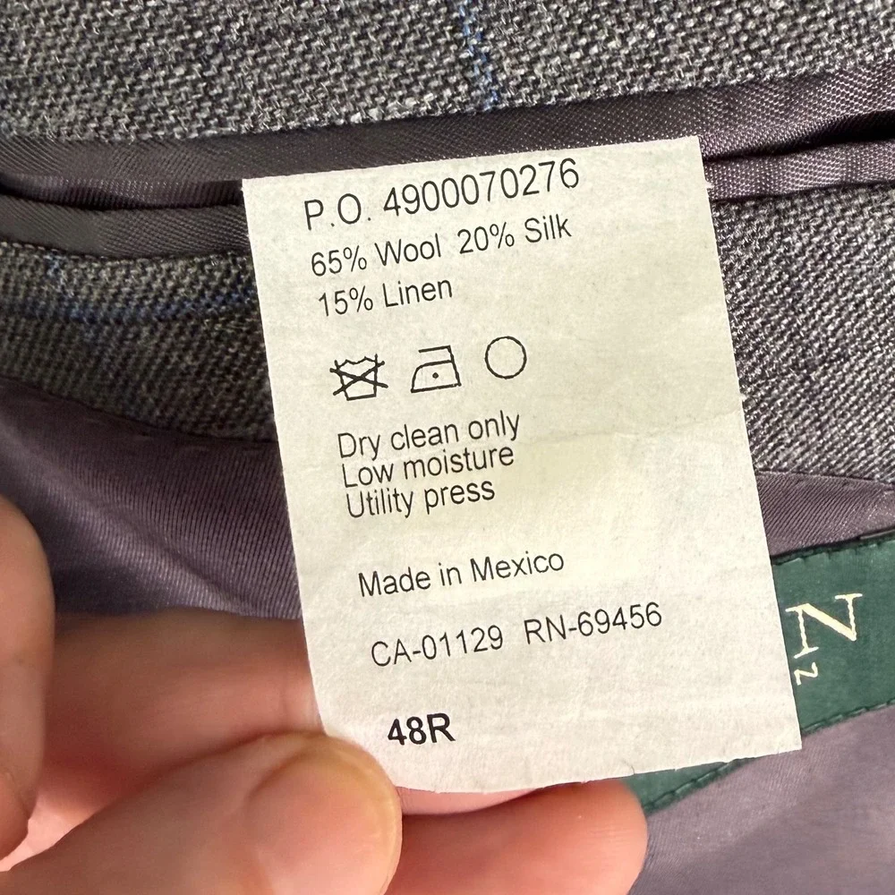 Lauren Ralph Lauren Blazer Mens 48R Wool Silk Linen Gray Glen Plaid Sport Coat